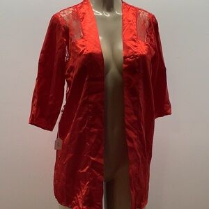 Elegant Red Satin Lace Robe No Tie New Without Tags